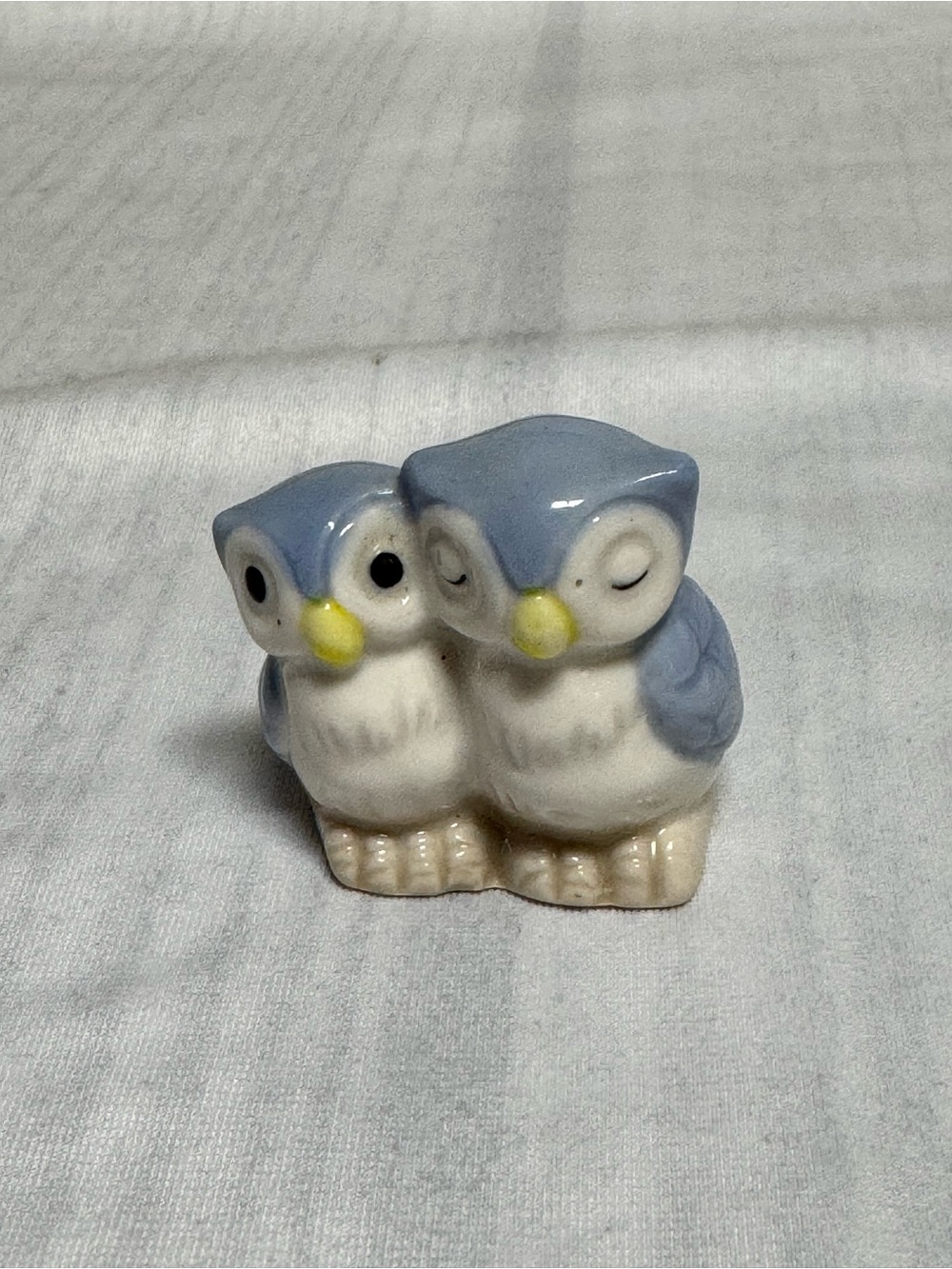Vintage Ceramic Little Blue White Owls Small Toothpick Holder 2” Tall